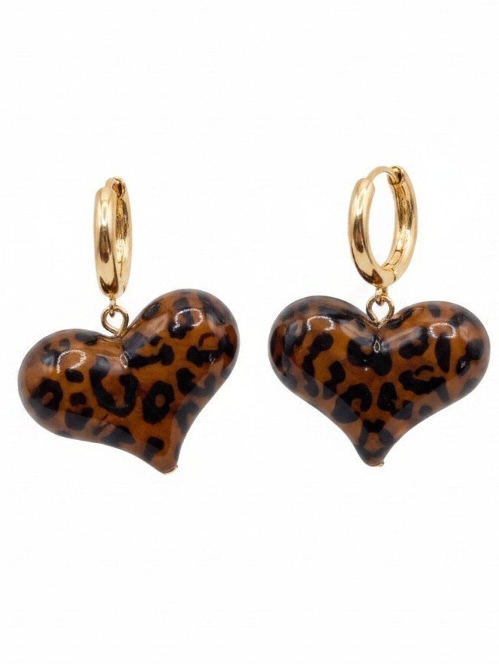 🤎▪️Piper K ▪️Gold Hoop Leopard-Print Heart Heart Shaped Earrings